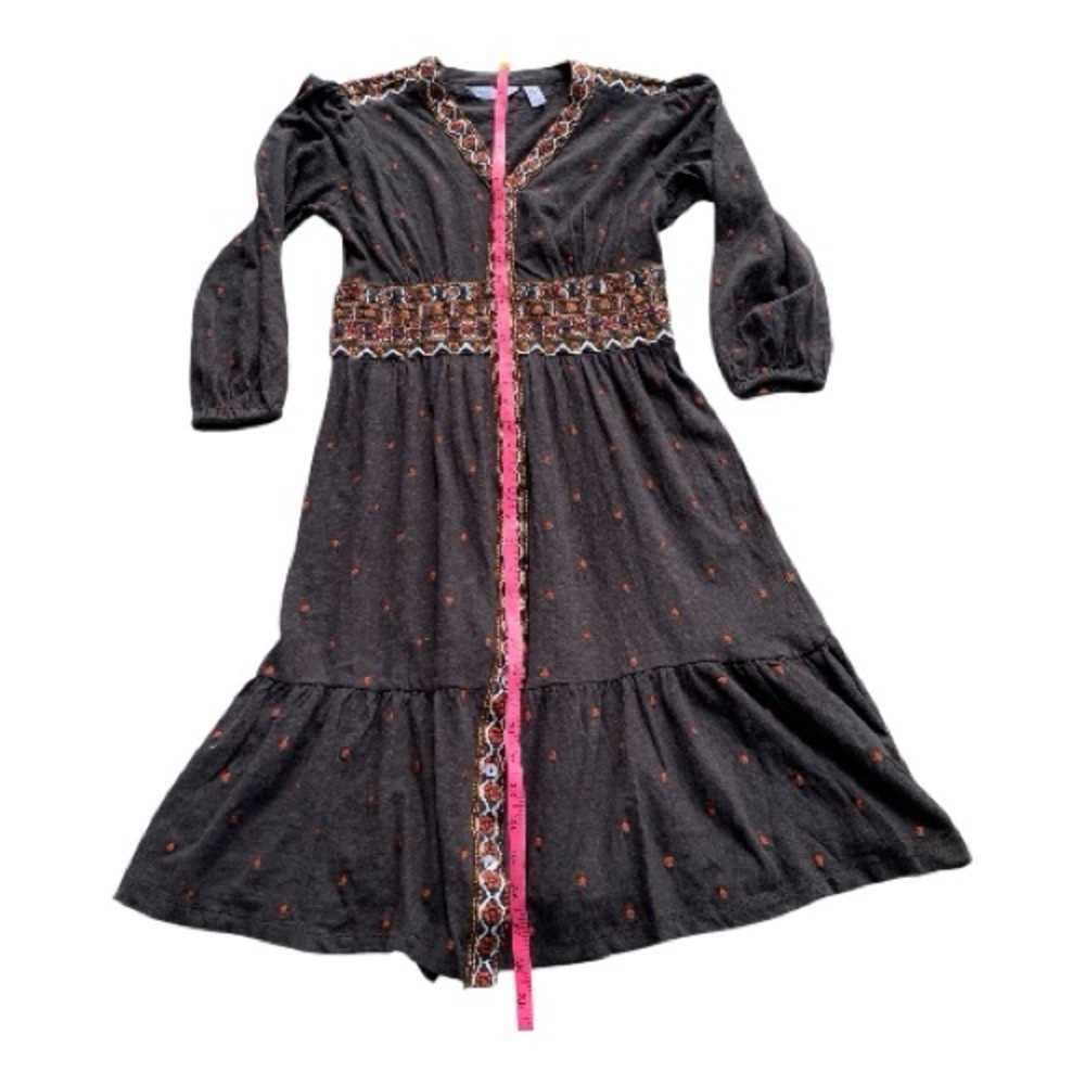 Denim & Co Canyon Retreat Button Down Midi Dress Brown with Embroidery XXSP - Picture 9 of 12